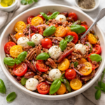 Tomatensalade met rode ui, spek en mozzarella