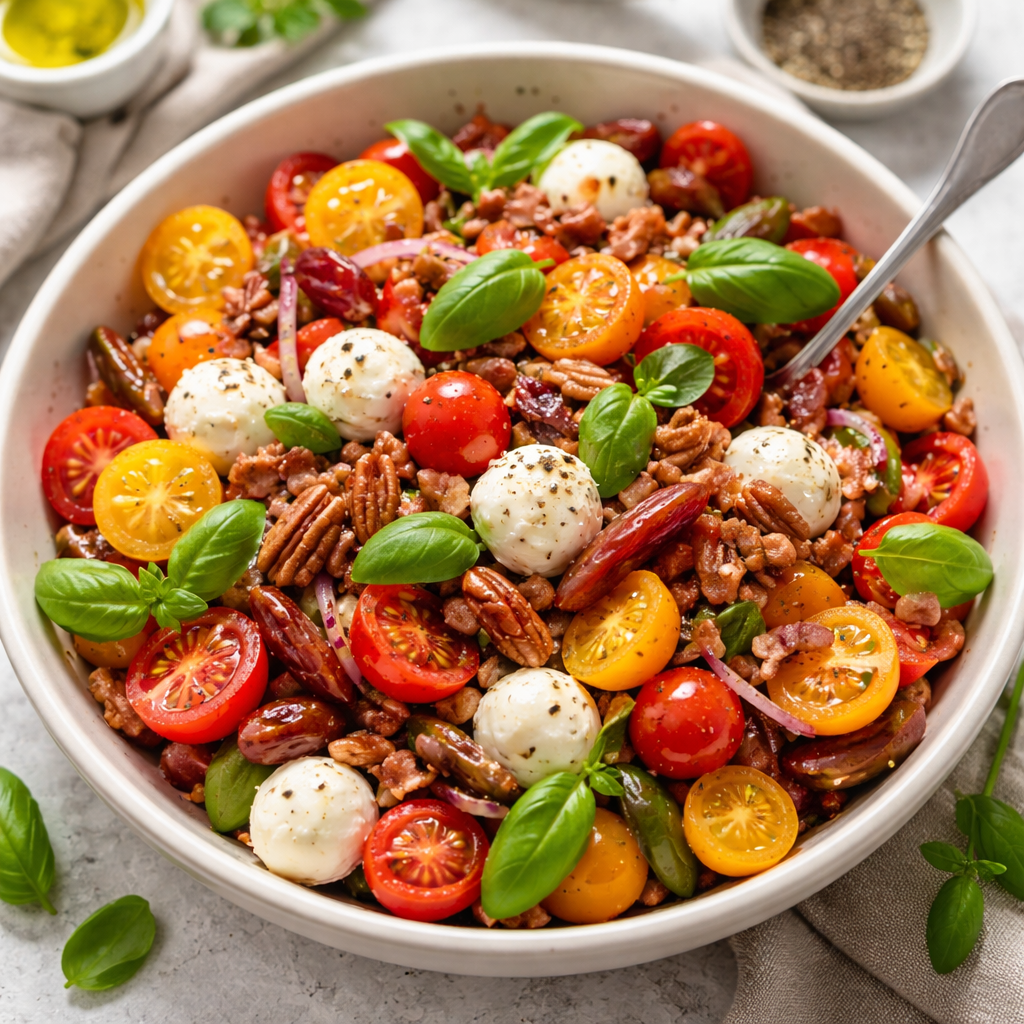 Lees meer over het artikel Tomatensalade met rode ui, spek en mozzarella