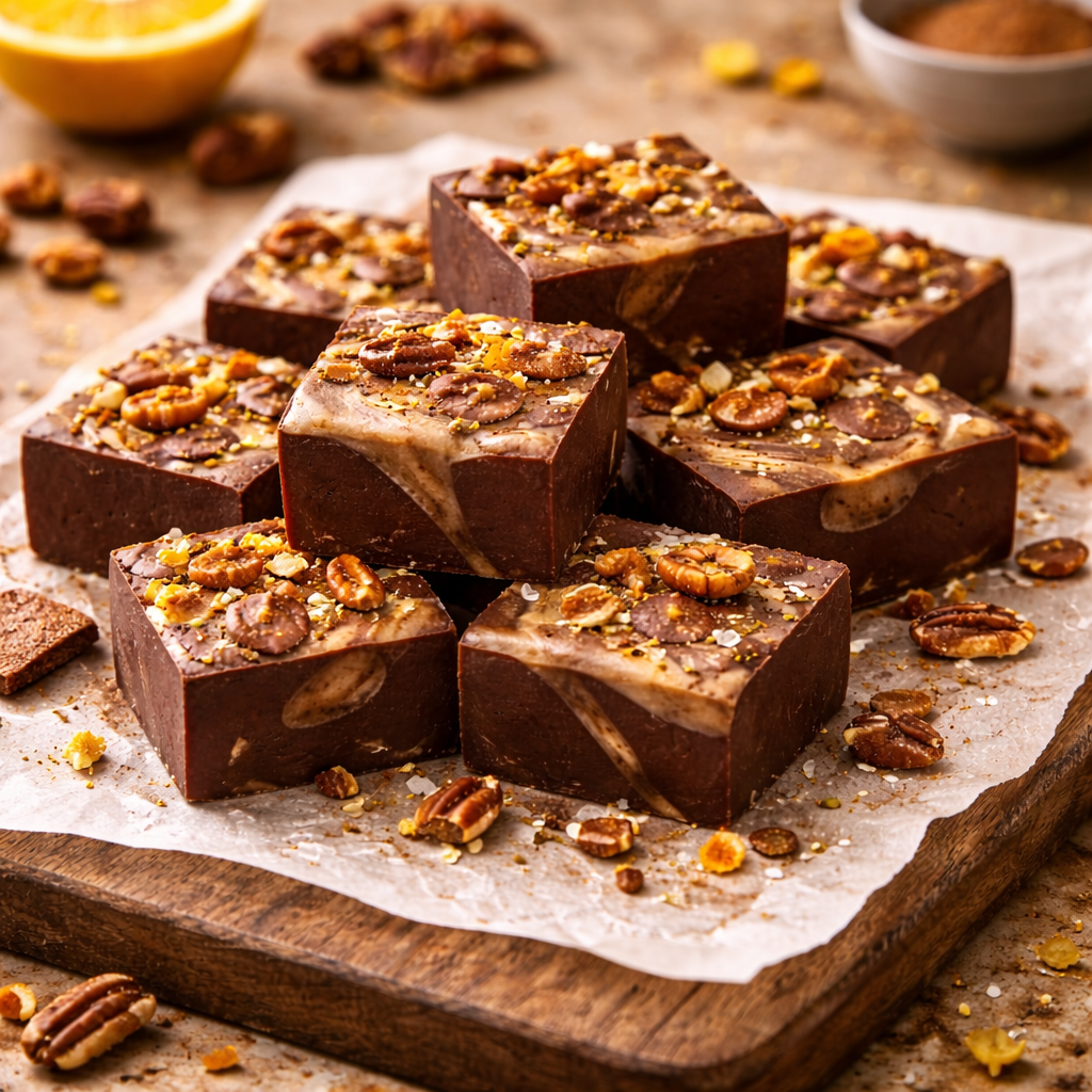 Chocolade-tahini fudge met pecannoten