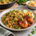Surinaamse nasi met ketjap-eieren en sperziebonen